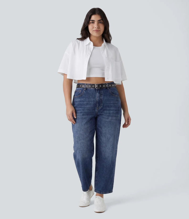 Halara Flex Low Rise Barrel Leg Casual Plus Size Jeans with Pockets