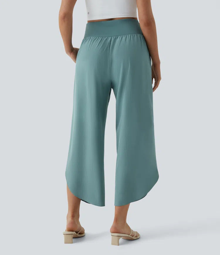 Breezeful High Waisted Crossover Quick Dry Resort Pants with Pockets