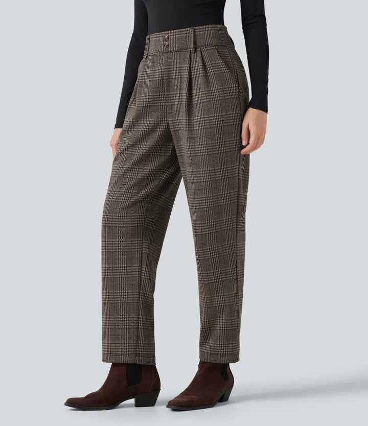 Halara Flex High Waisted Tapered Houndstooth Plaid Work Pants with Pockets