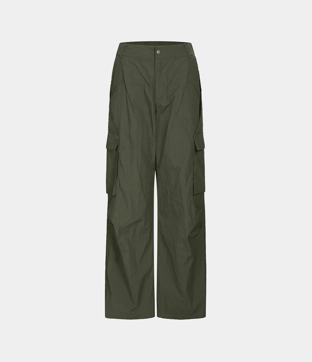 Mid Rise Button Zipper Side Pocket Wide Leg Baggy Casual Cargo Pants