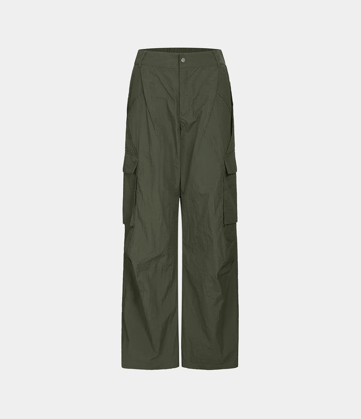 Mid Rise Button Zipper Side Pocket Wide Leg Baggy Casual Cargo Pants