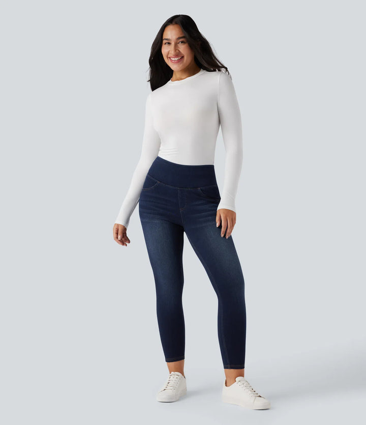 Halara Flex High Waisted Tummy Control Butt Lifting Denim Casual Leggings with Pockets