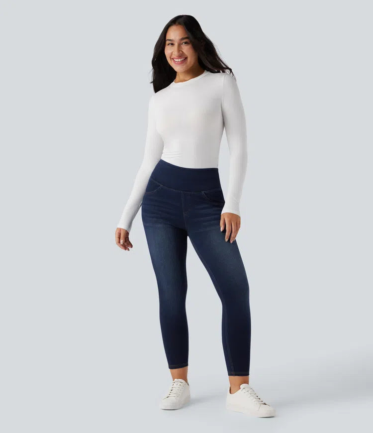 Halara Flex High Waisted Tummy Control Butt Lifting Denim Casual Leggings with Pockets