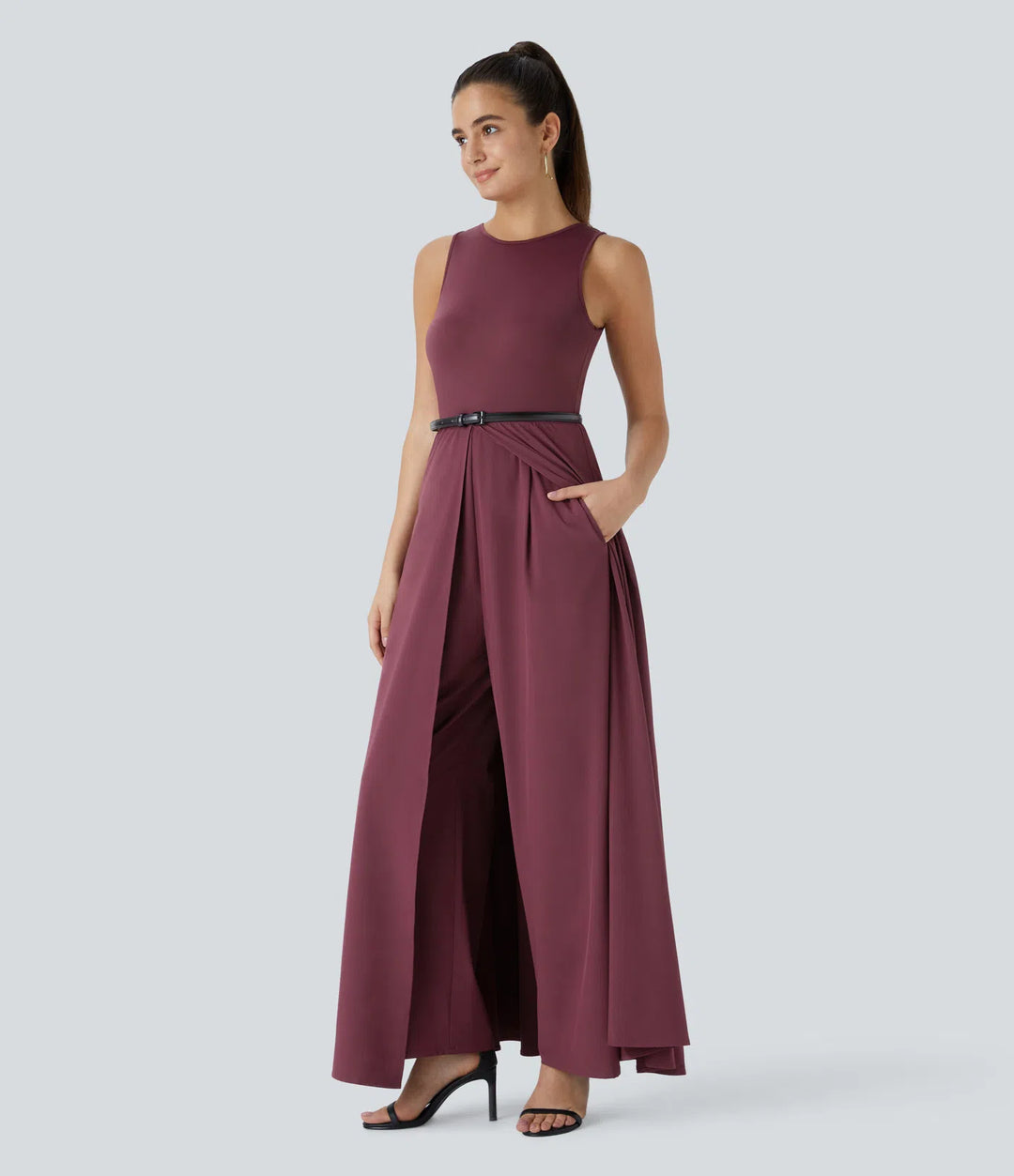 Breezeful Zipper Sleeveless Pocket Contrast Quick Dry Jumpsuit