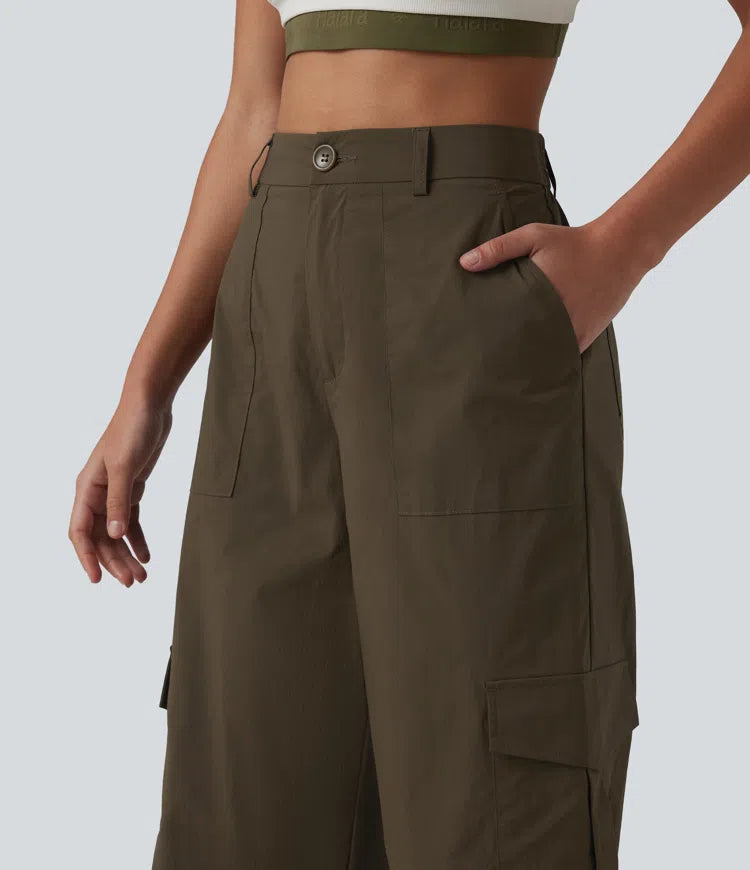 High Waisted Hiking Cargo Straight Leg Pants with Pockets