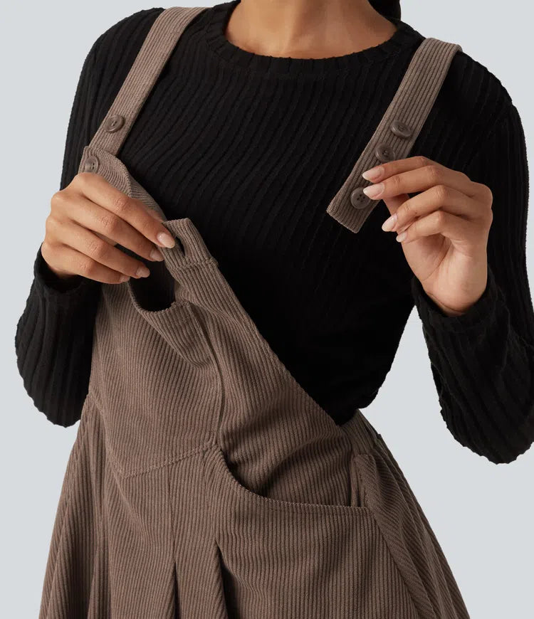 Mini Corduroy Casual Dress with Pockets