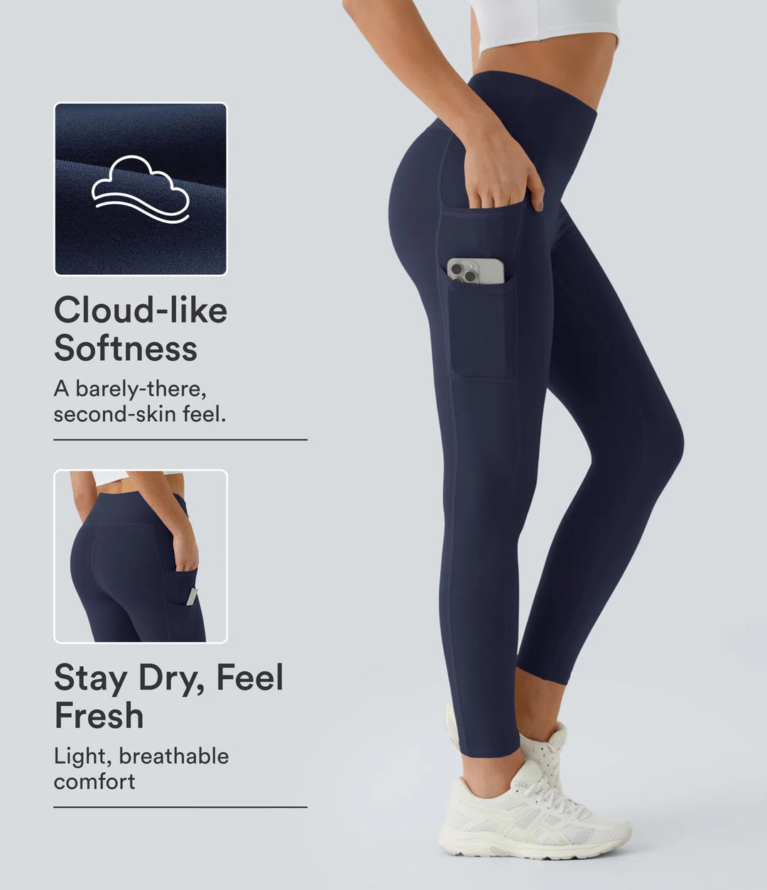 SoftlyZero High Waisted Double Pockets Plain Leggings