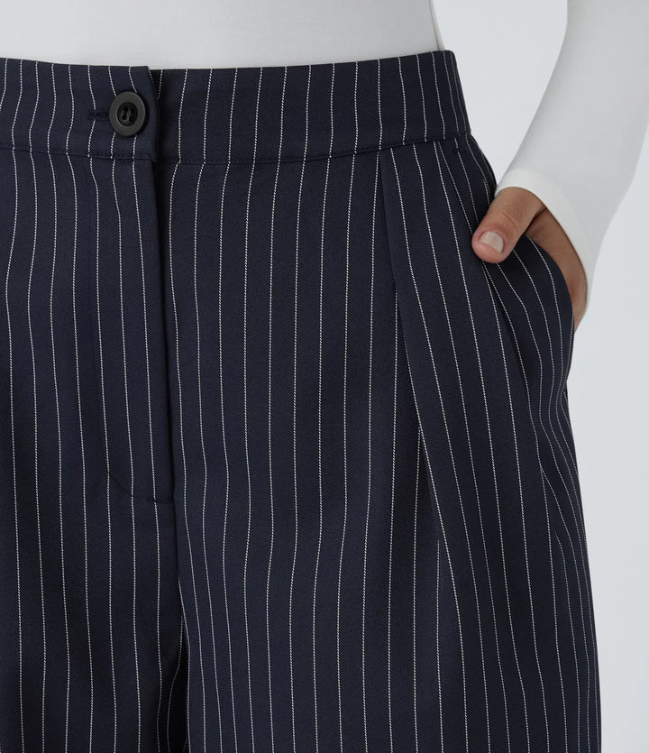 High Waisted Zipper Pocket Wide Leg Baggy Striped Work Pants
