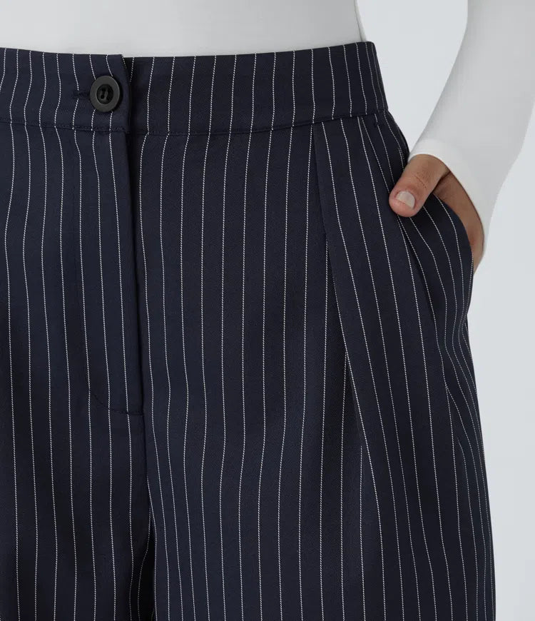 High Waisted Zipper Pocket Wide Leg Baggy Striped Work Pants