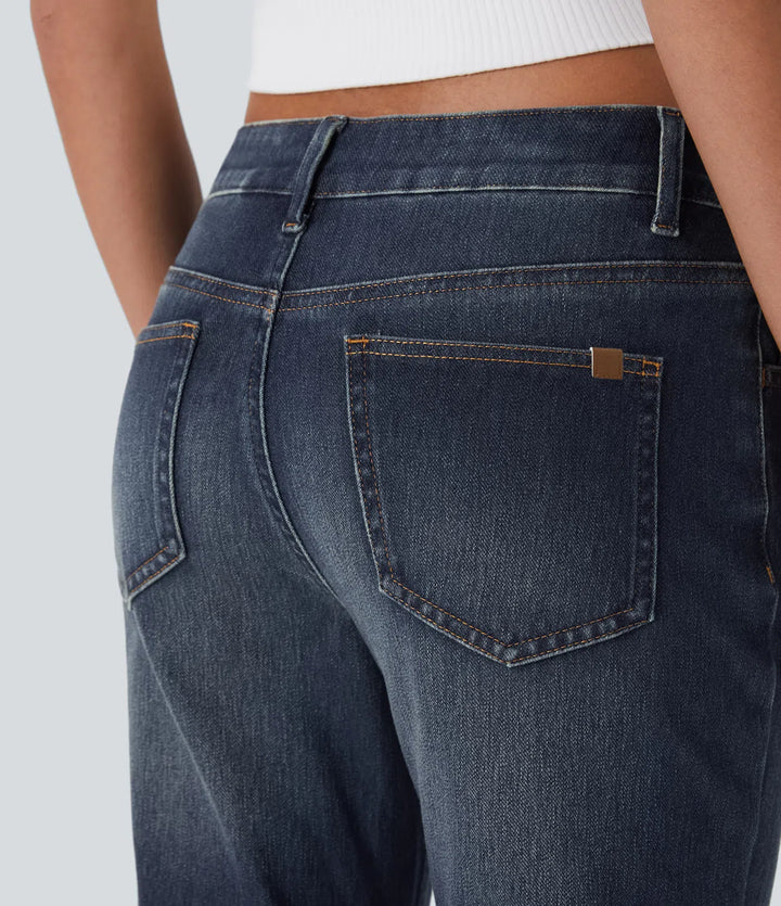 Halara Flex Low Rise Zipper Pockets Washed Casual Bootcut Jeans