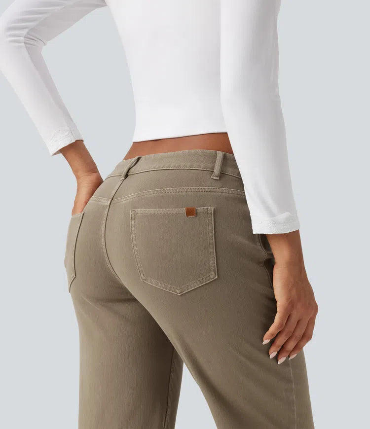 Halara Flex Low Rise Asymmetric Straight Leg Colorful Casual Jeans with Pockets