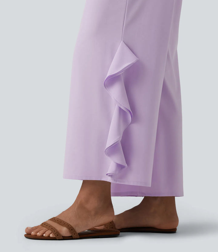 Breezeful High Waisted Ruffle Wide Leg Quick Dry Pants with Pockets