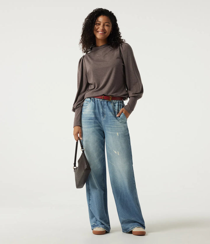 Mock Neck Long Sleeve Relaxed Casual Top