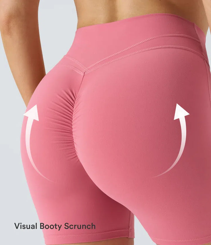 SoftlyZero Plush High Waisted Crossover Ruched Yoga Shorts 5&
