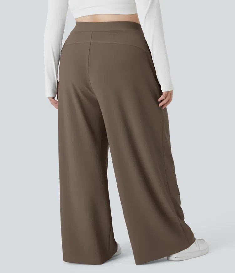 Halara Flex High Waisted Body Sculpt Waist-Slimming Pocket Wide Leg Micro Waffle Plus Size Work Pants