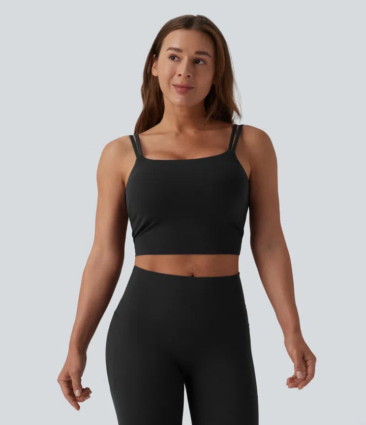Halara UltraSculpt Double Straps Twisted Backless Cropped Built-in Bra Yoga Tank Top DD-F Cups