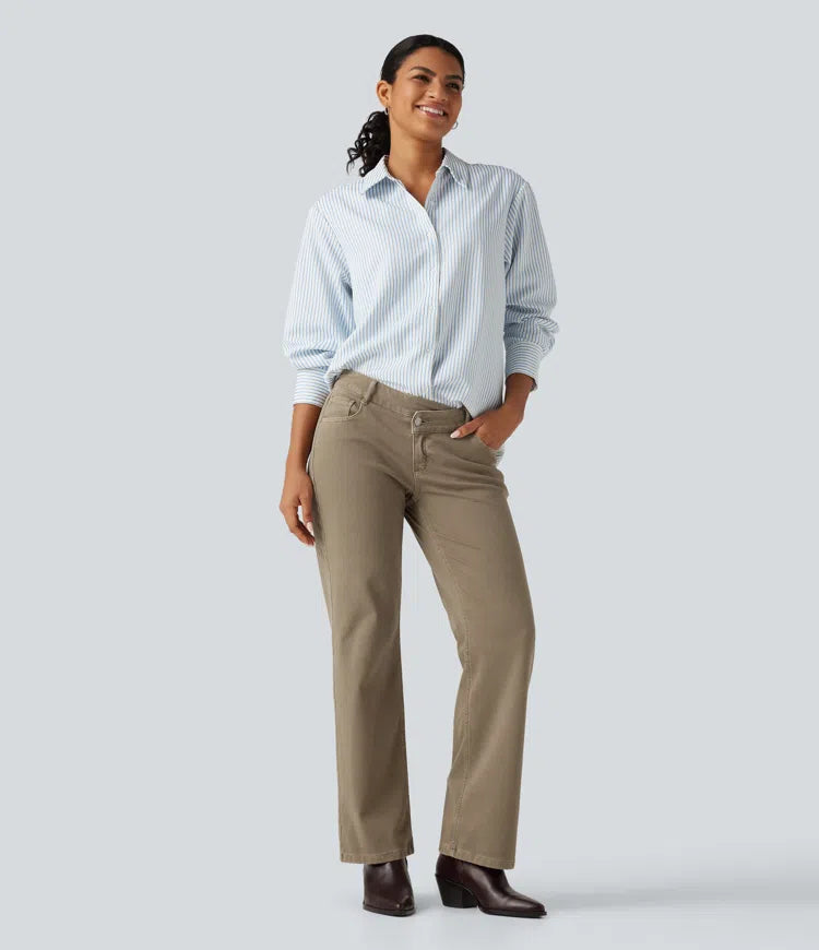 Halara Flex Low Rise Asymmetric Straight Leg Colorful Casual Jeans with Pockets