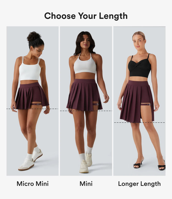 Breezeful High Waisted Pleated 2-in-1 Pocket Adjustable Buckle Micro Mini Quick Dry Party Skirt