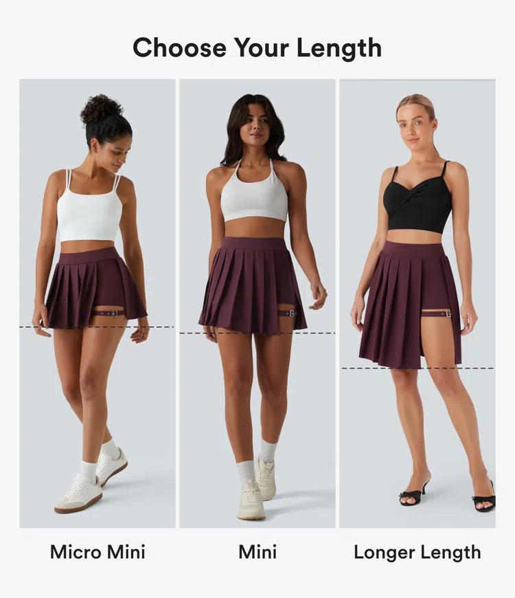 Breezeful High Waisted Pleated 2-in-1 Pocket Adjustable Buckle Micro Mini Quick Dry Party Skirt
