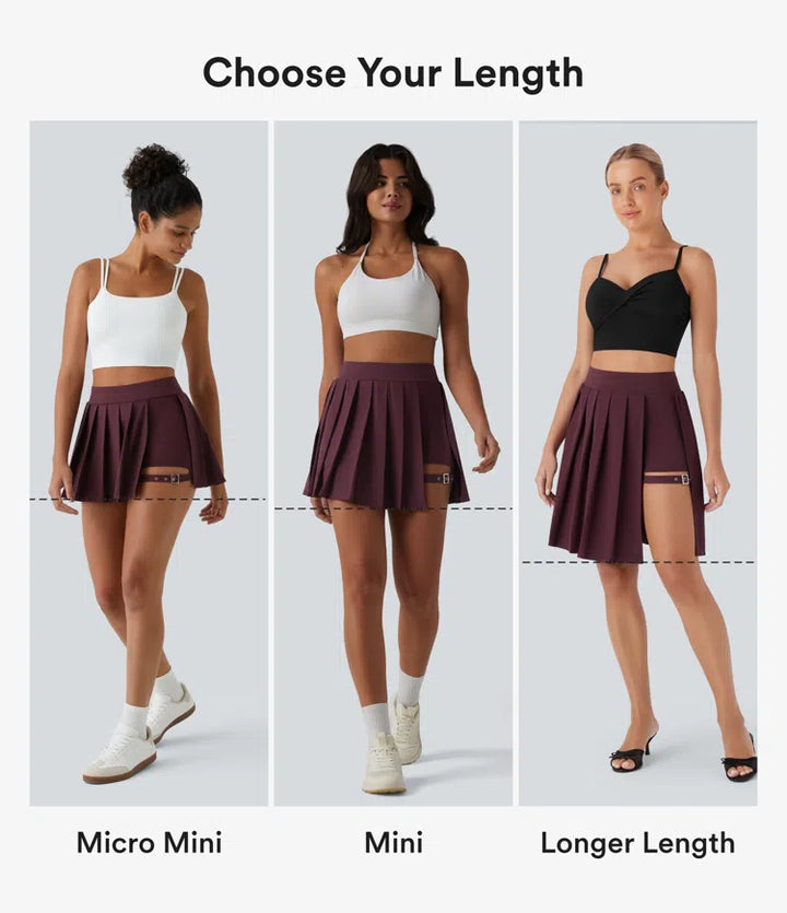 Breezeful High Waisted Pleated 2-in-1 Pocket Adjustable Buckle Micro Mini Quick Dry Party Skirt