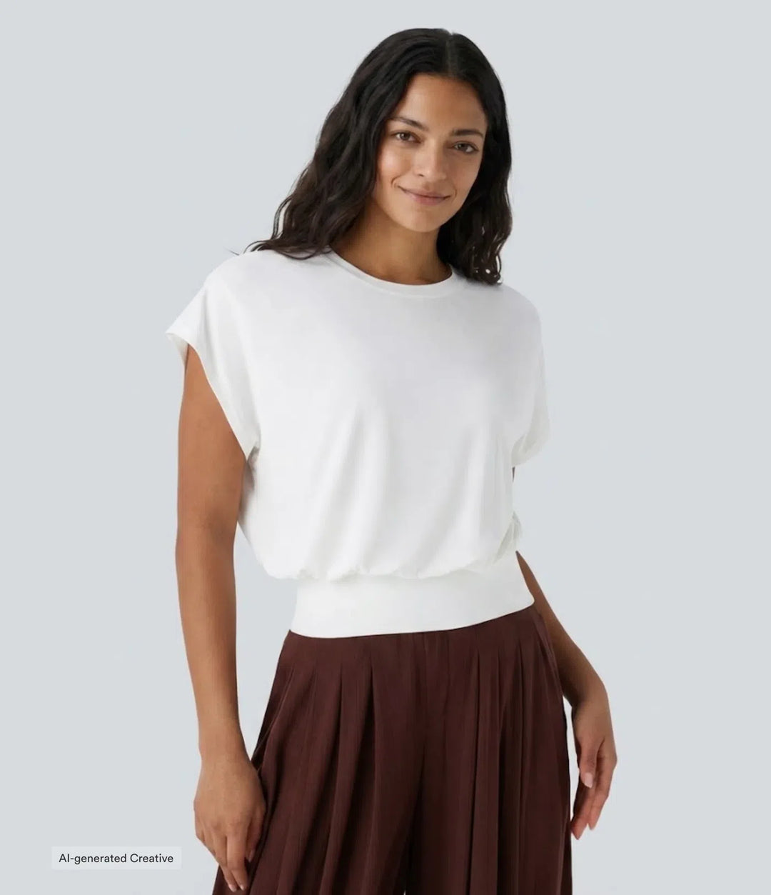 Round Neck Short Batwing Sleeve Work T-Shirt