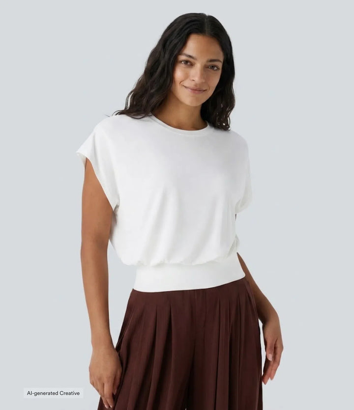 Round Neck Short Batwing Sleeve Work T-Shirt
