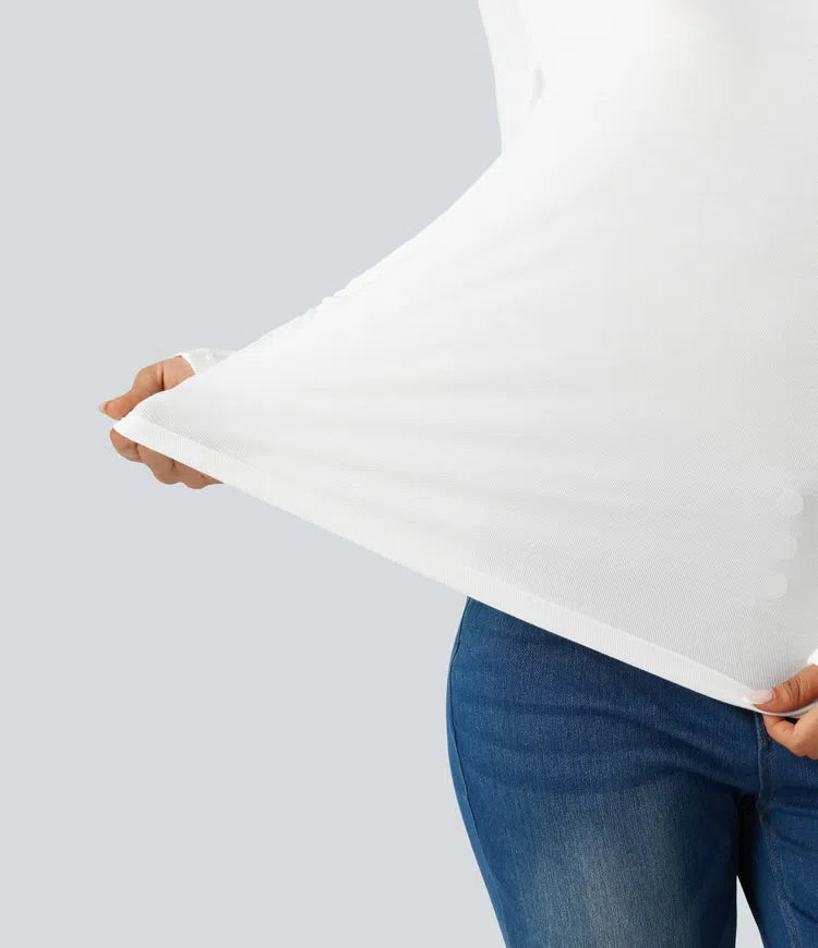 Ribbed One Shoulder Long Sleeve Asymmetric Hem Casual T-Shirt