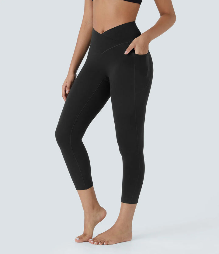 SoftlyZero High Waisted Crossover Pocket Capri Yoga Leggings