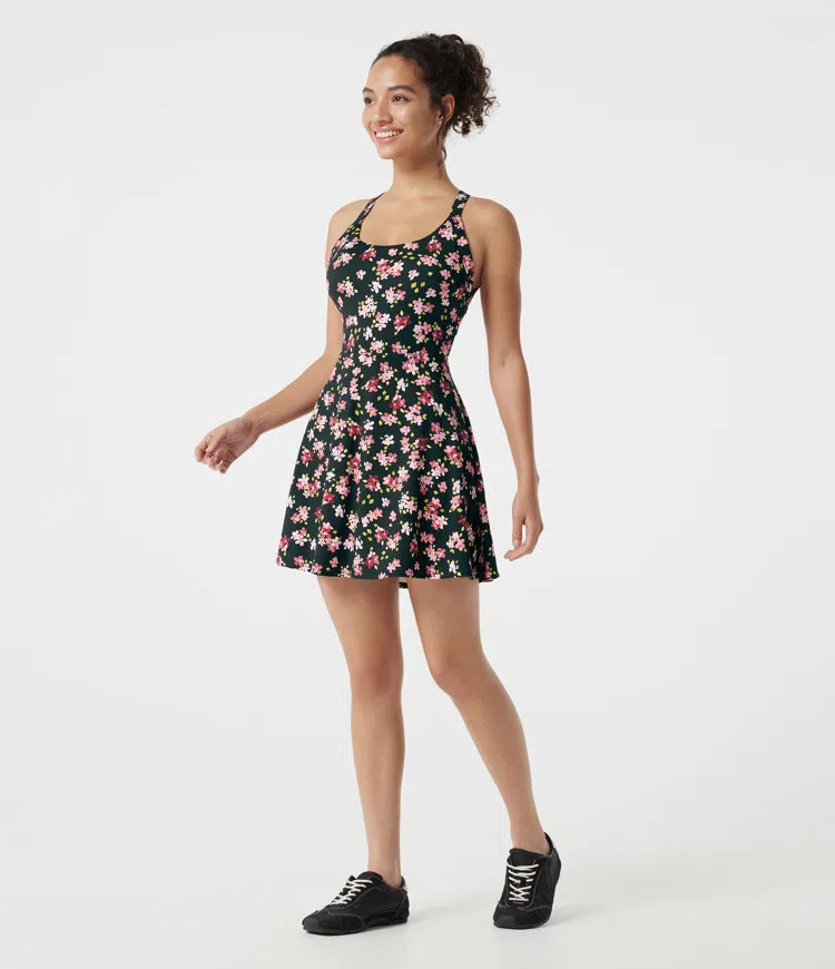 Built-in Bra 2-in-1 Ditsy Floral Mini Dance Active Dress with Pockets-Easy Peezy Edition