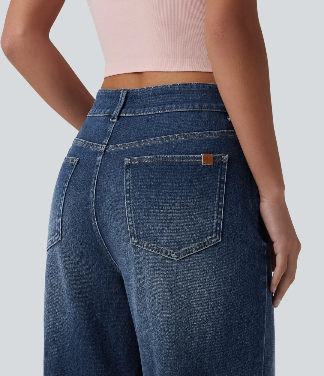 Halara Flex Asymmetric Mid Rise Wide Leg Casual Jeans with Pockets