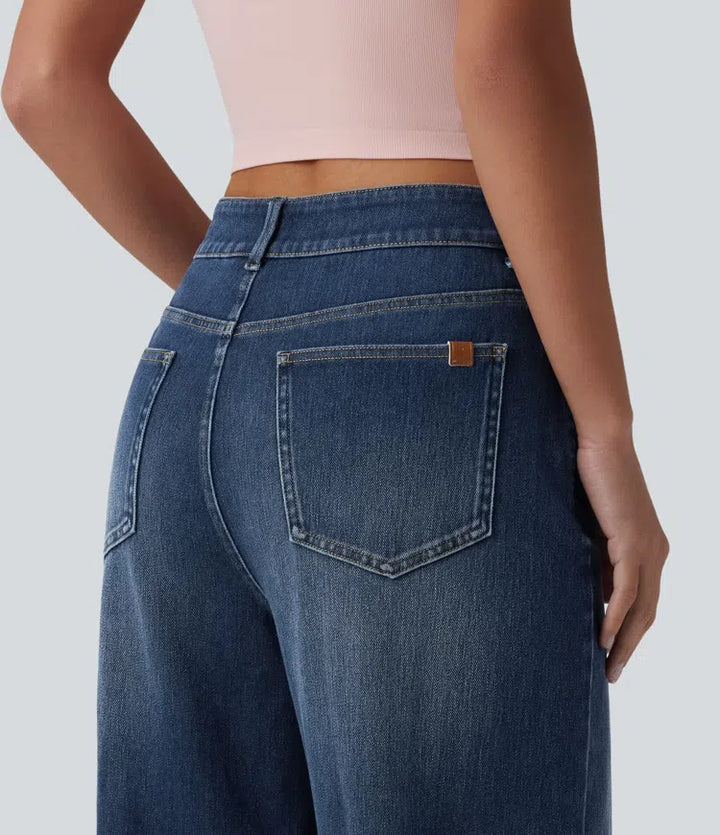 Halara Flex Asymmetric Mid Rise Wide Leg Casual Jeans with Pockets