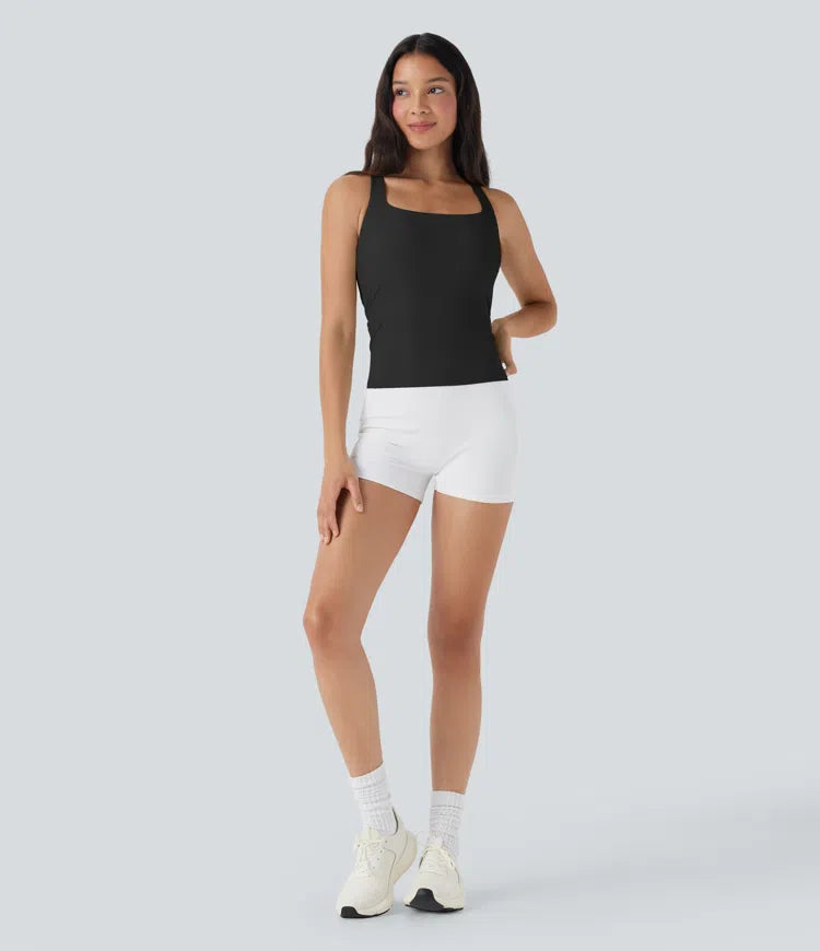 SoftlyZero Airy Square Neck Cropped InstantCool Running Tank Top-Longer Length