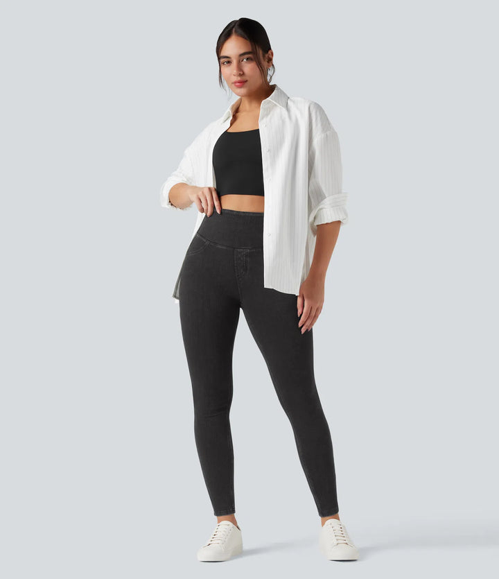 Halara Flex High Waisted Tummy Control Denim Casual Leggings with Pockets