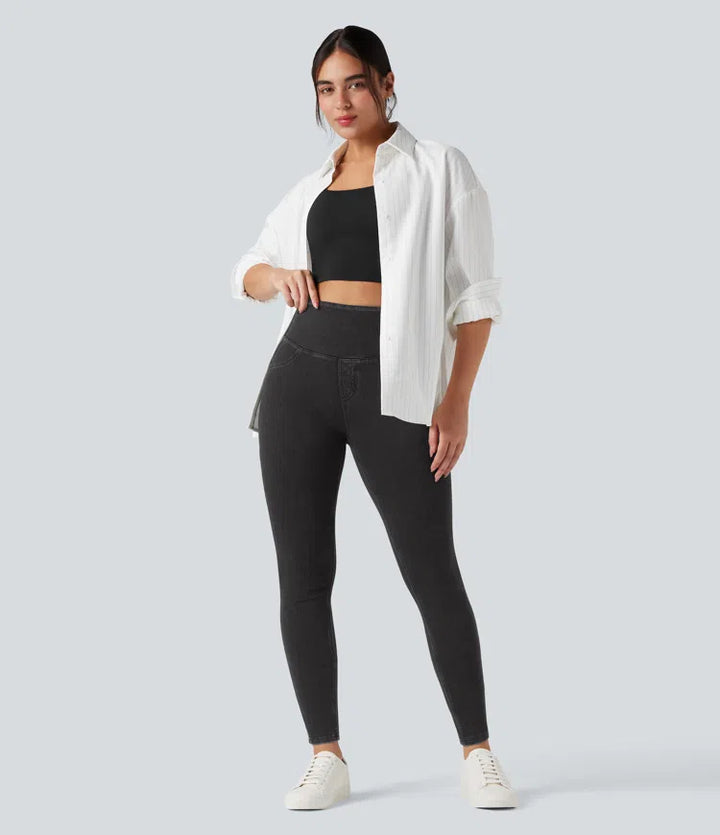 Halara Flex High Waisted Tummy Control Denim Casual Leggings with Pockets