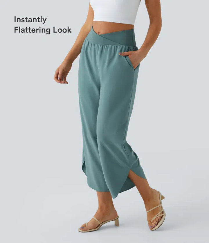 Breezeful High Waisted Crossover Quick Dry Resort Pants with Pockets