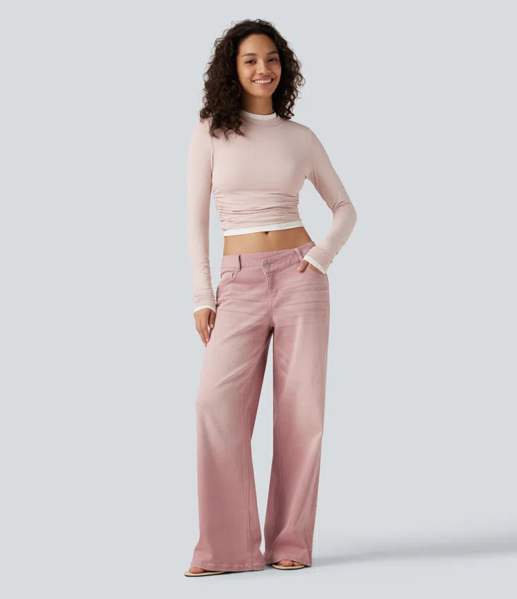 Low Rise Asymmetric Wide Leg Colorful Casual Jeans with Pockets