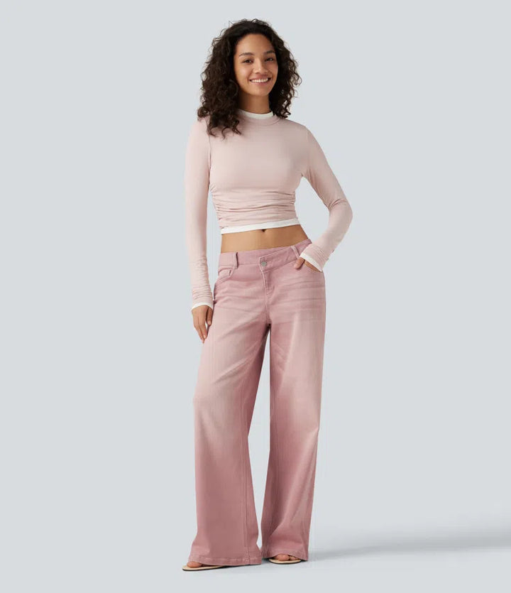 Low Rise Asymmetric Wide Leg Colorful Casual Jeans with Pockets