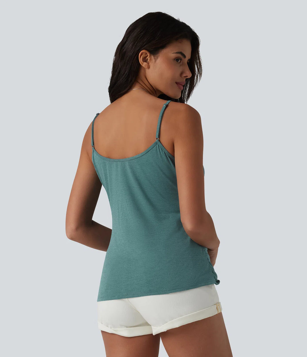 Adjustable Straps Ruched Crossover Hem Casual Heathered Tank Top