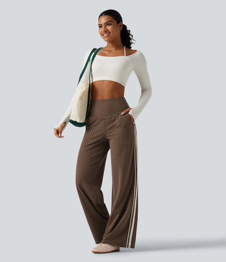 Halara UltraSculpt Flocked High Waisted V Shaped Tummy Control Straight Leg Polka Dot Yoga Pants with Pockets