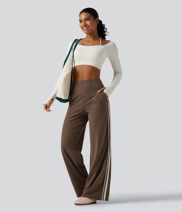 Halara UltraSculpt Flocked High Waisted V Shaped Tummy Control Straight Leg Polka Dot Yoga Pants with Pockets