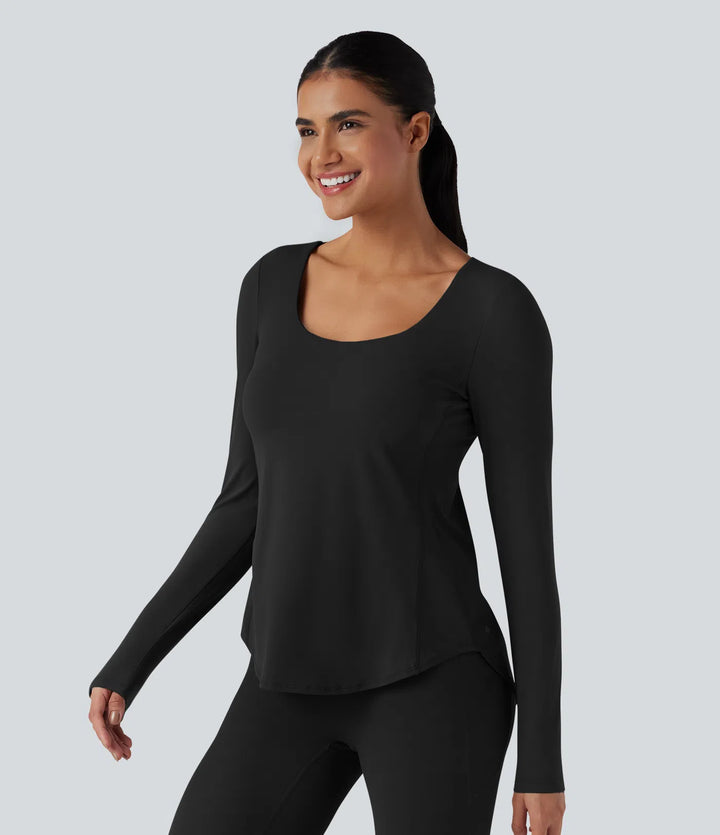Halara UltraSculpt Crisscross Backless Long Sleeve Curved Hem Training Sports Top