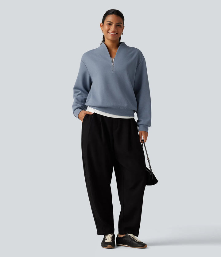 V Neck Long Sleeve Waffle Casual Sweatshirt
