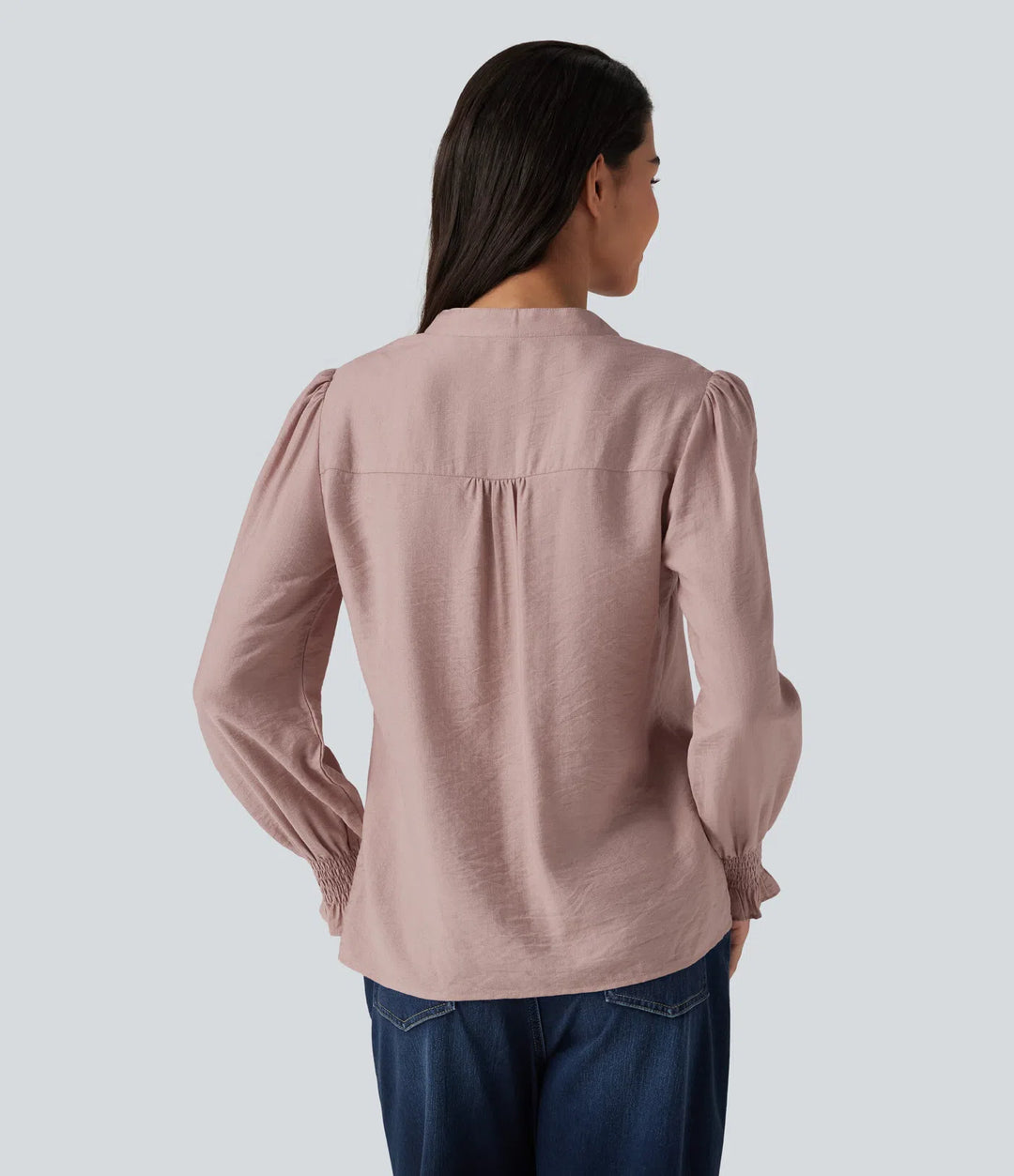 V Neck Puff Long Sleeve Casual Blouse