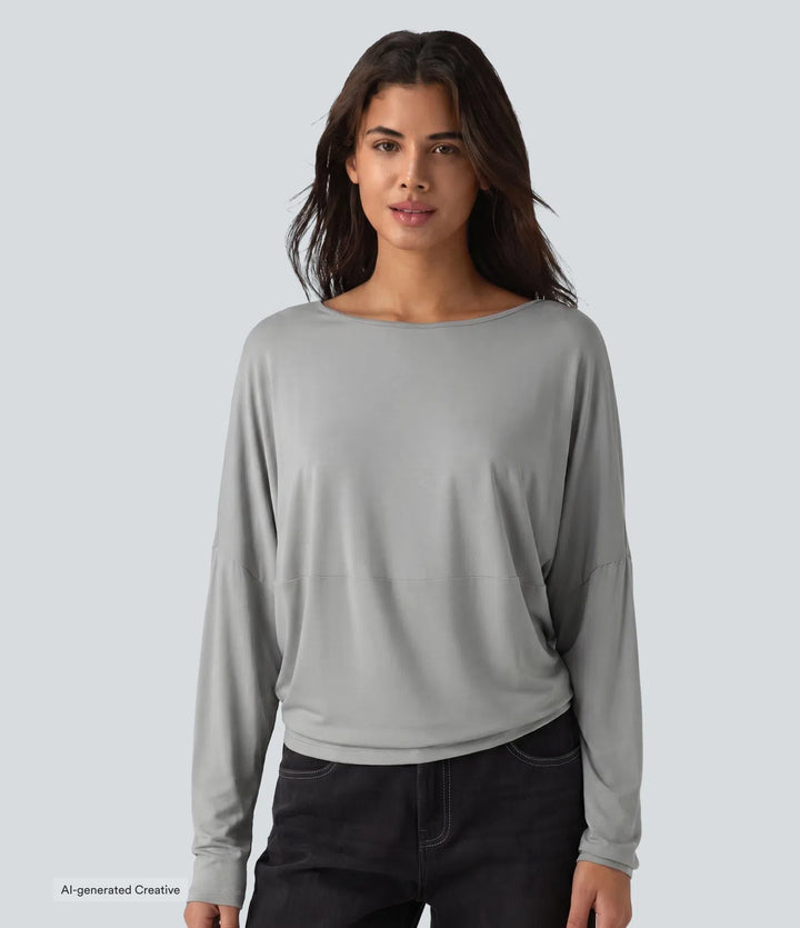 Round Neck Long Sleeve Relaxed Casual Top