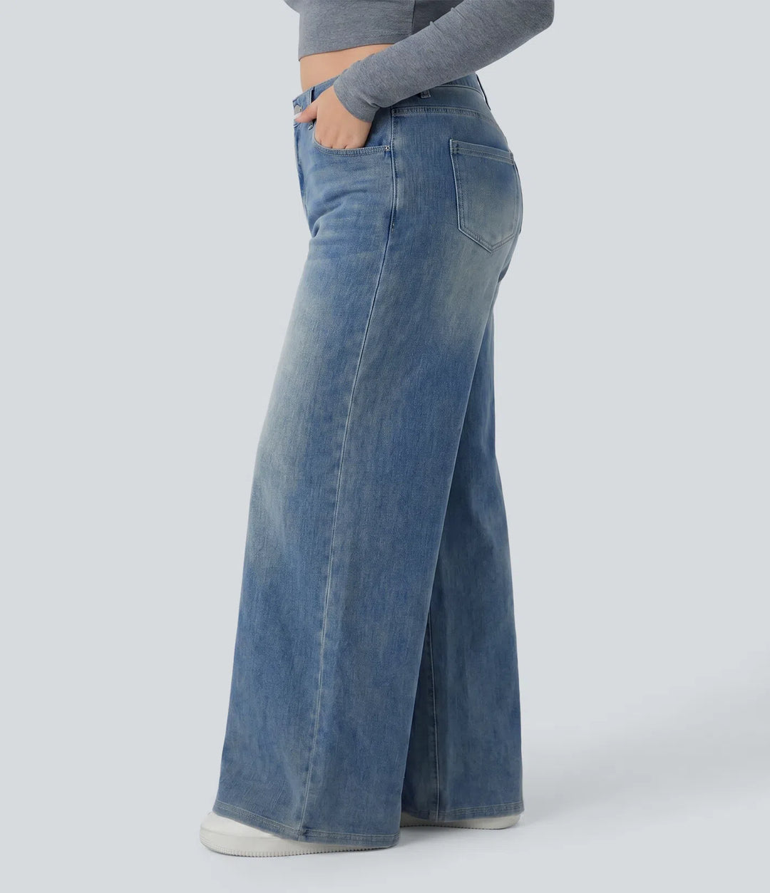 Halara Flex High Waisted Pockets Baggy Wide Leg Washed Casual Plus Size Jeans