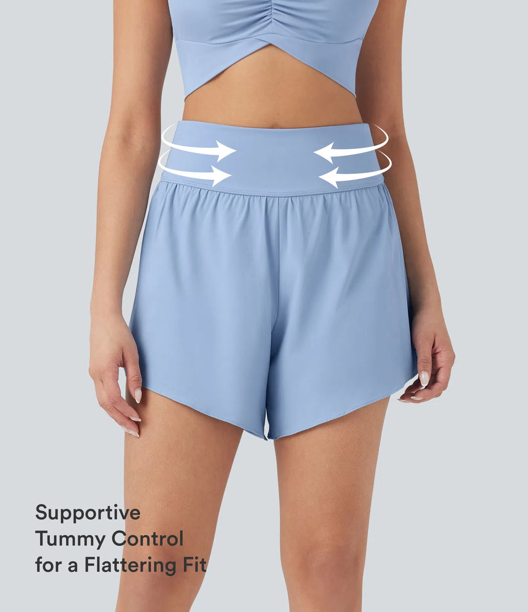 SoftlyZero QuickDry High Waisted Tummy Control Reflective Dots Crossover Hem 2-in-1 Running Shorts 5&