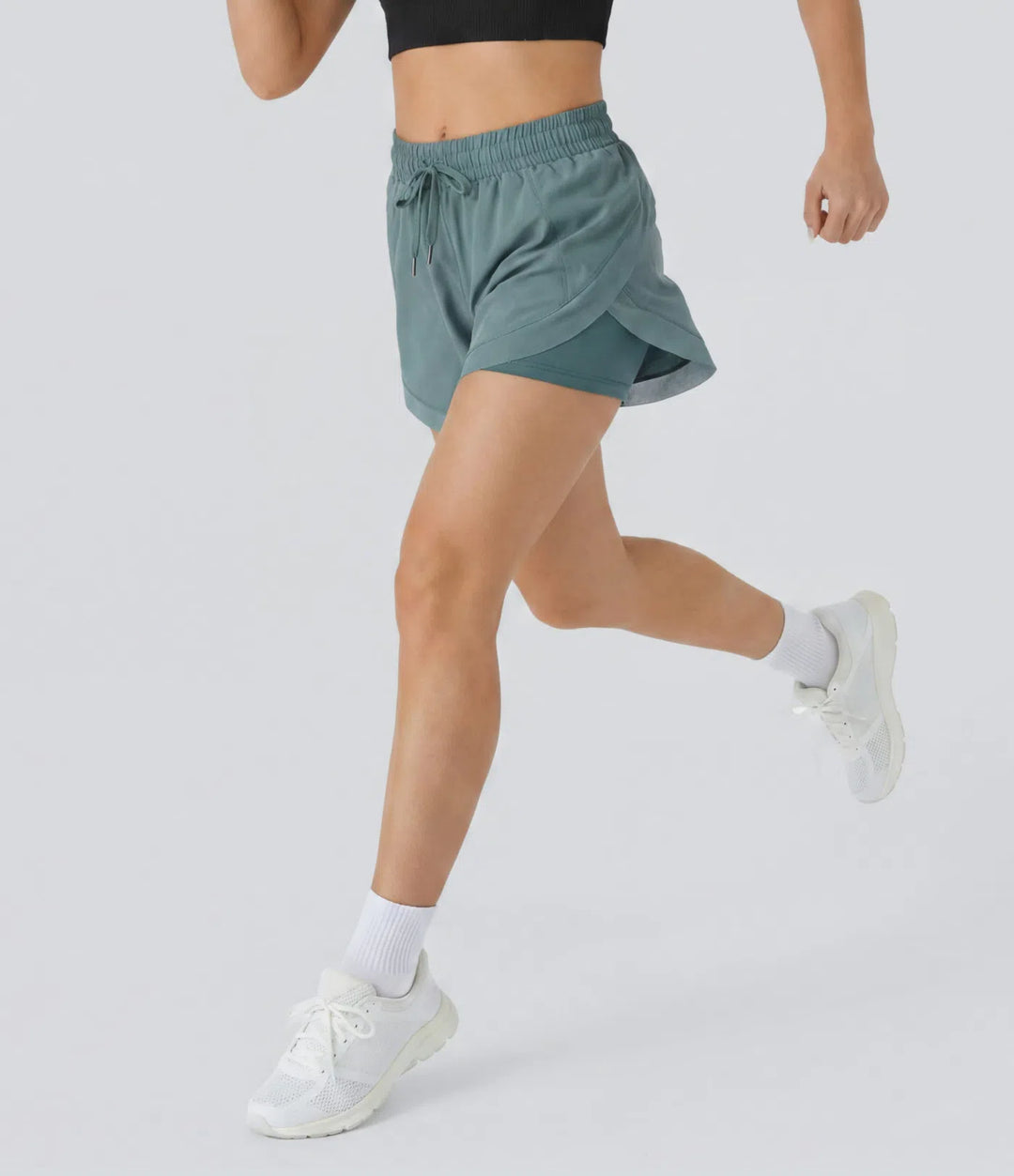 Mid Rise Drawstring Contrast Mesh 2-in-1 Flowy Running Shorts 5&