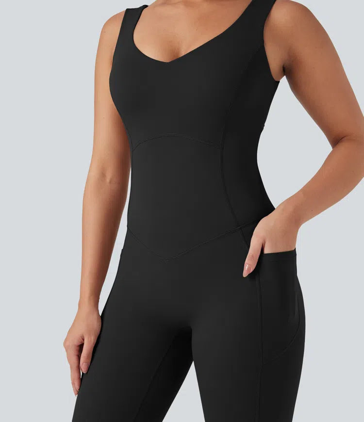 Halara UltraSculpt V Neck Tummy Control Butt Lifting Workout Jumpsuit with Pockets