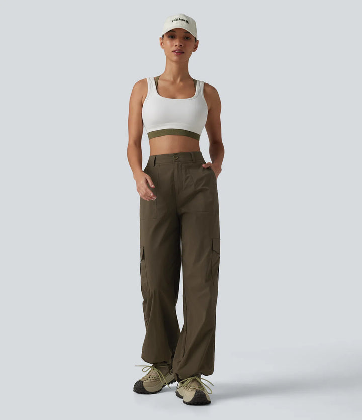 High Waisted Hiking Cargo Straight Leg Pants with Pockets