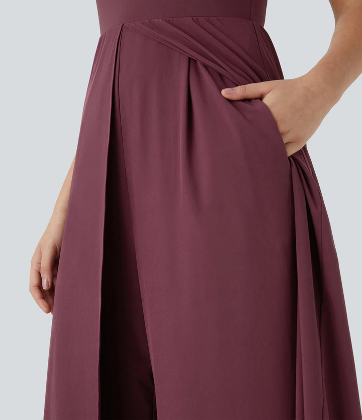 Breezeful Zipper Sleeveless Pocket Contrast Quick Dry Jumpsuit
